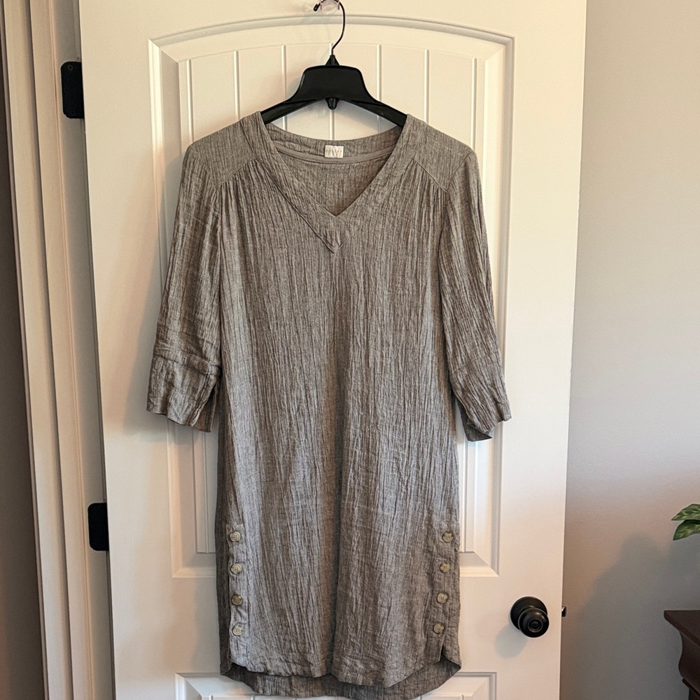 Poetry Light Gray Midi Tunic Dress with Side Button Accents